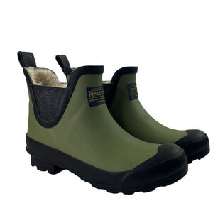 Pendleton Olive and Black Faux Fur Rain Rubber Ankle Boots